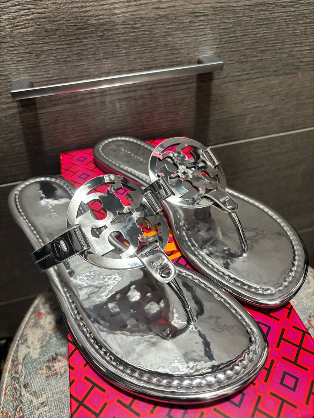 Tory Burch Miller Mirrored Metallic Sandals